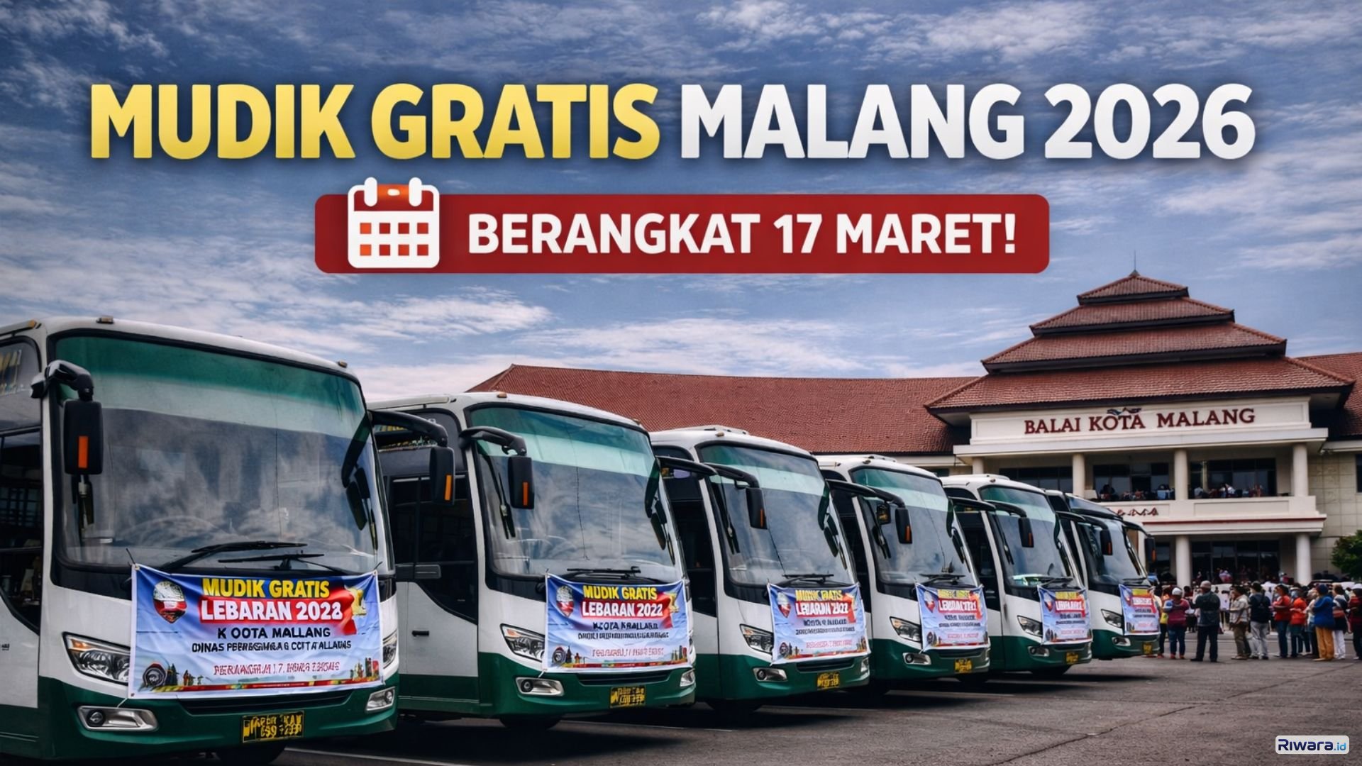 Ilustrasi Bus mudik gratis Lebaran 2026 yang disiapkan oleh Dinas Perhubungan Kota Malang di Balai Kota Malang untuk memberangkatkan ratusan pemudik pada 17 Maret.